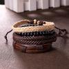 4pcs/set Bohemia Bracelets Bangles For Men Multilayer Woven Leather Vintage Ethnic Jewelry Bracelet