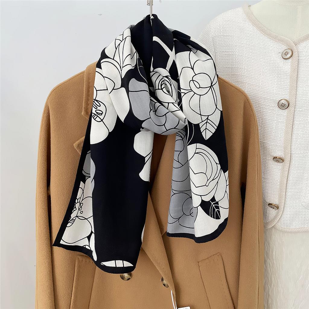 160X33Cm New Winter Thicken Silk Cashmere Scarf Women Hand Rolled Shawls Print Long Scarves Wrap Bandana Big Hijabs Female