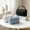 Cute Star Print Nylon Cosmetic Bag Large Capacity Portable Handle For Travel Makeup Storage