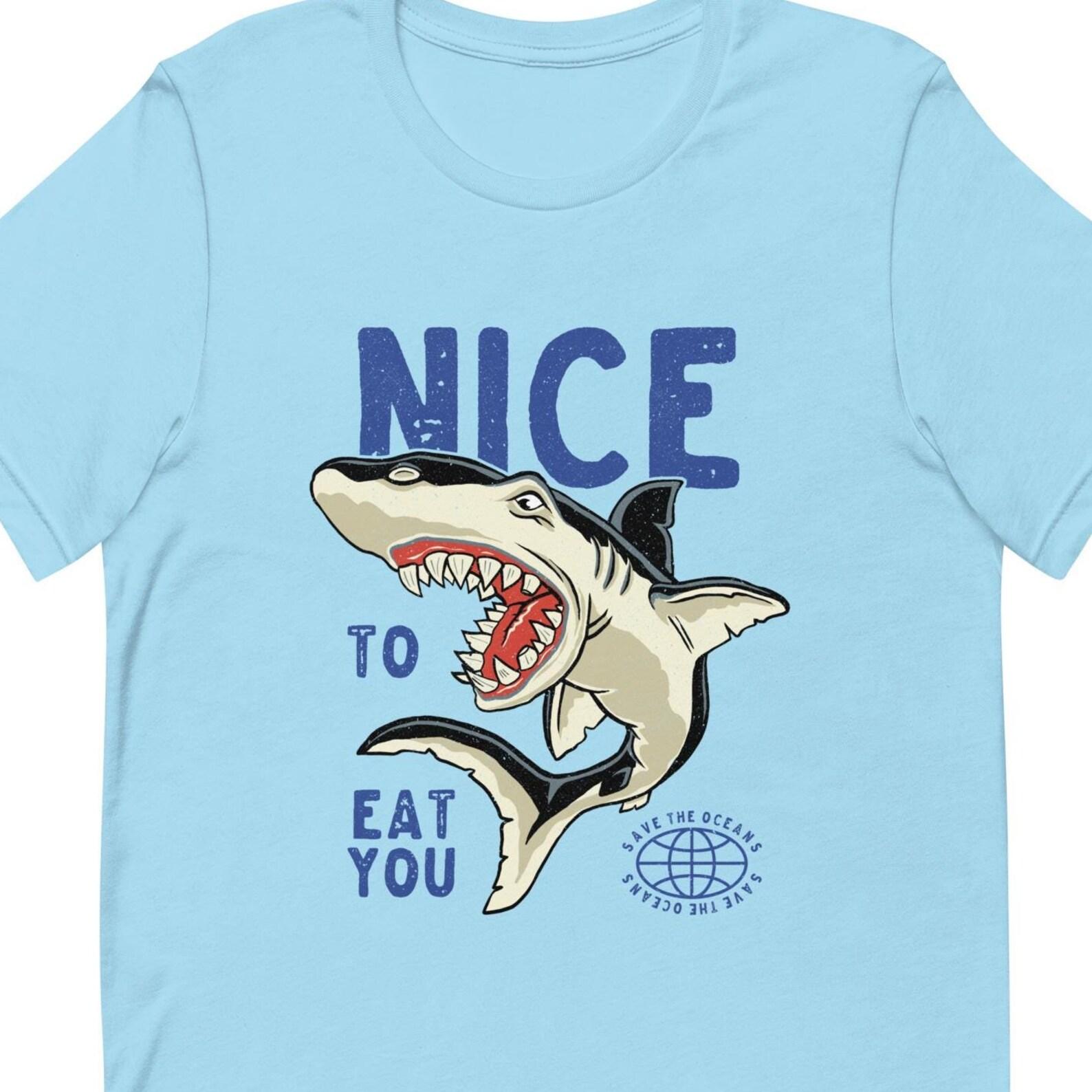 Funny Shark T-Shirt, Vintage Style Graphic Tee, Beachy Ocean Shirt L