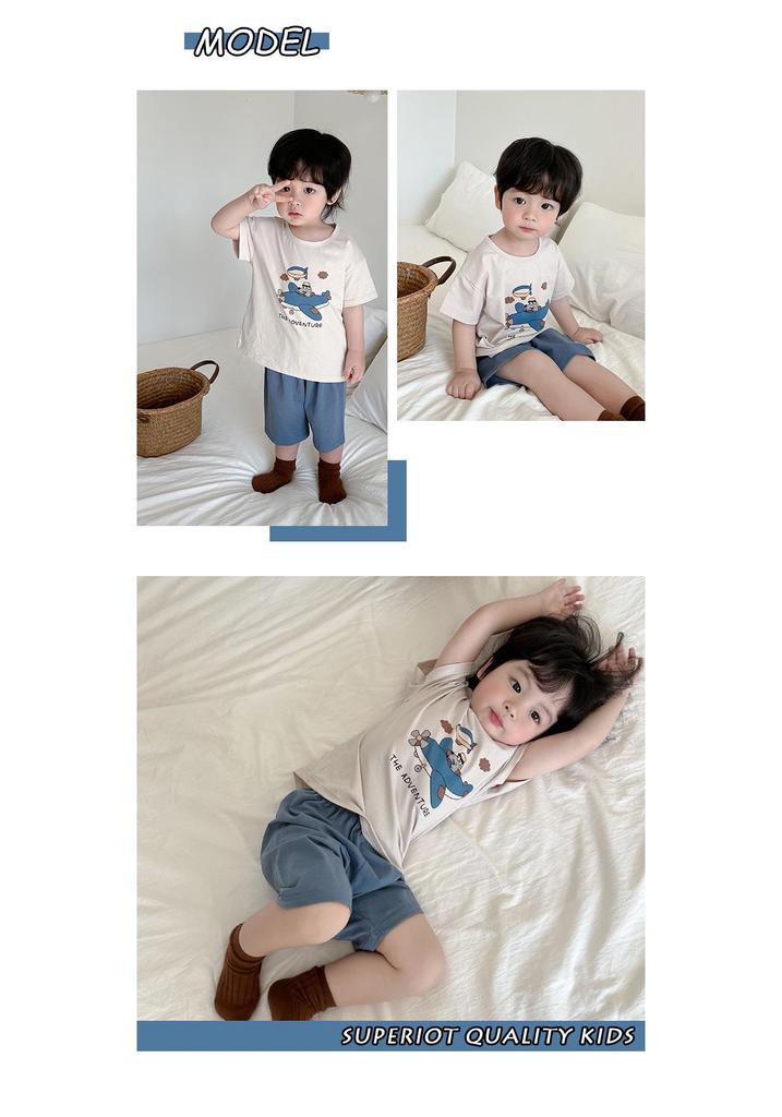 Girls' Summer Cotton Pajama Set - Breathable Cartoon Shorts and Round Neck Top