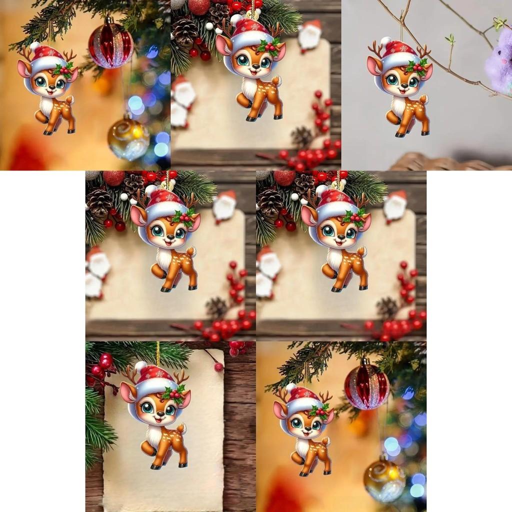 Acrylic Car Decor Hanging With Cute Deer And Christmas Tree Theme For Automobile Interior