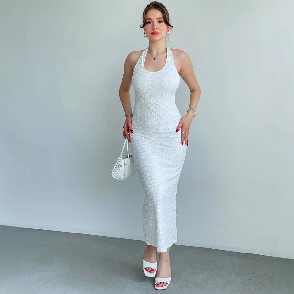 2025 Summer European & American Sleeveless U-neck Slimming Long Dress L белый