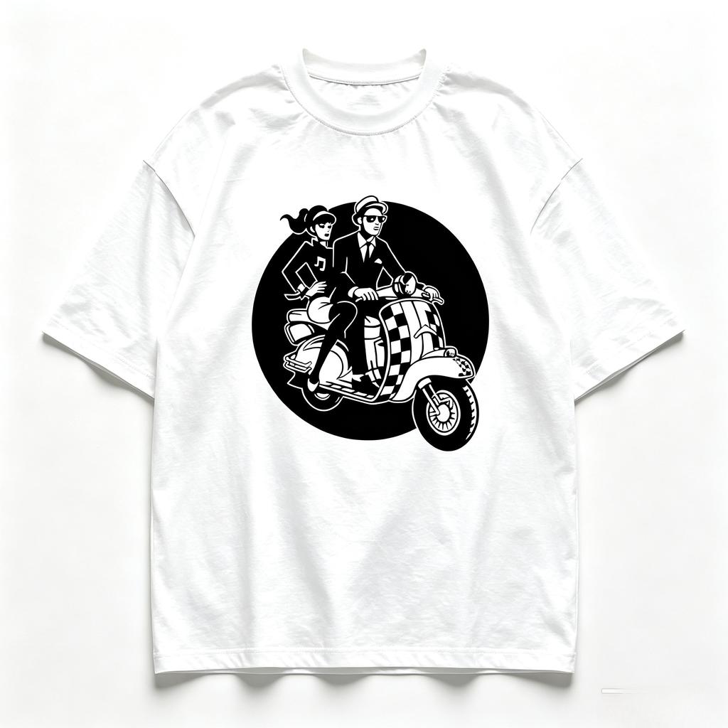 Unisex Casual Short Sleeve Tee Modal Soft Fabric Retro Scooter Couple Graphic Print Loose Oneck Streetwear Daily Tops