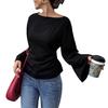 New Color-block Trendy Casual Versatile Fitted Boat-neck Personalized Street-style Wide-sleeved Top T-shirt