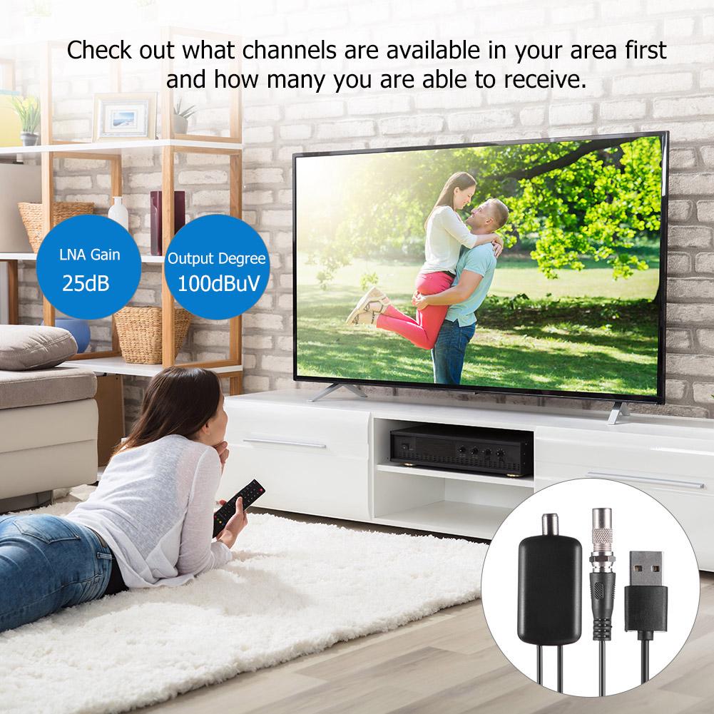 HDTV-Verstärker Rauscharm Indoor HD Digital-TV-Antennenverstärker Einfache Installation 25dB Hoher Gewinn Adapter mit USB-Stromversorgung