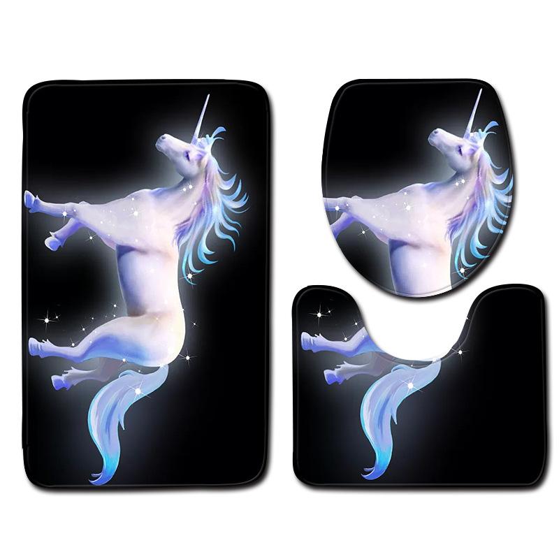 Unicorn Bathroom Toilet Three-Piece Floor Mat Doormat Bathroom Carpet