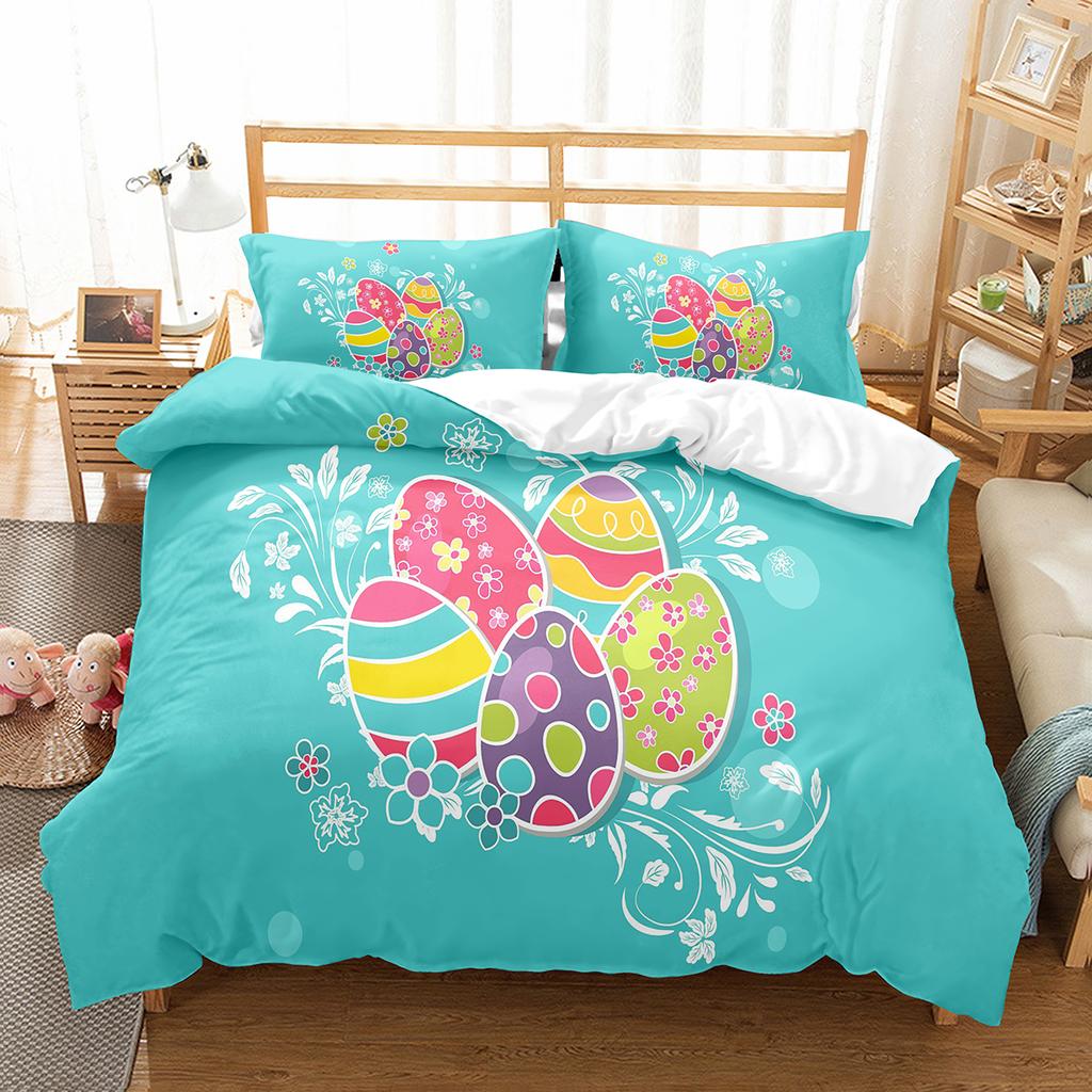 Frohe Ostern Bettbezug Eier Hasenmuster Polyester Bettdecke Bezug Festival Geschenke Für Kinder Jungen Mädchen Bettwäsche Set Mit Kissenbezug