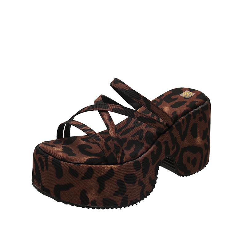 

Fashion 2025 Platform Slippers Women Square Toe Sandals High Heels Shoes Woman 2025 Trend Summer New Dress Sexy Slides Mujer 39 цветной печати леопарда