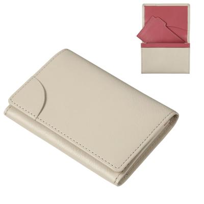 Monobox Genuine Cowhide Leather Business Card Case, Vegetable Tanned, with Dividers and Business Card Slots, Two-Tone Name Case, Beige X Plum