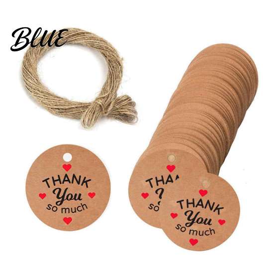 Rustic Wedding Favor Tags 100Pcs Paper Thank You with String, Round Gift Tags, Pre-Punched Hole Hanging for Party Favors and DIY Packaging Birthday
