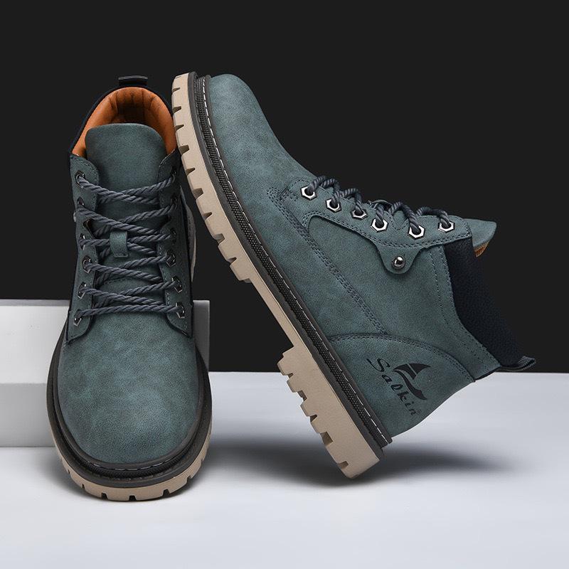 Men's Mid-Top Leather Work Boots - Autumn British Style High-Top Martin Shoes