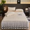 Winter Thickened Plush Bed Skirt with Lace Ruffle, Warm Coral Fleece Mattress Cover, Non-Slip Bedspread