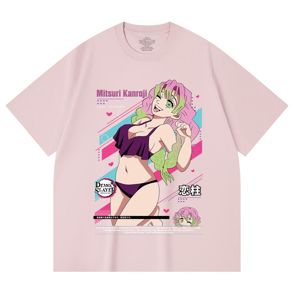 230 Gsm 100% Cotton Demon Slayer V52 Mitsuri Waifu Print Unisex Heavy Cotton T Shirt