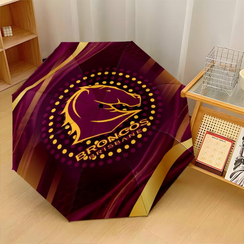 Brisbane Broncos Print Auto 8?Ribs Folding Umbrella Wind Resistant Lightweight Automatic Umbrella For Daily Travel