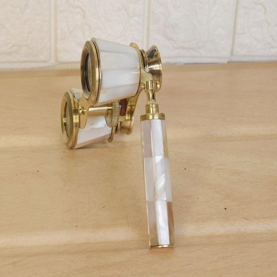 Prismáticos de latón, binoculares de ópera, diseño de nácar, foco ajustable y empuñadura