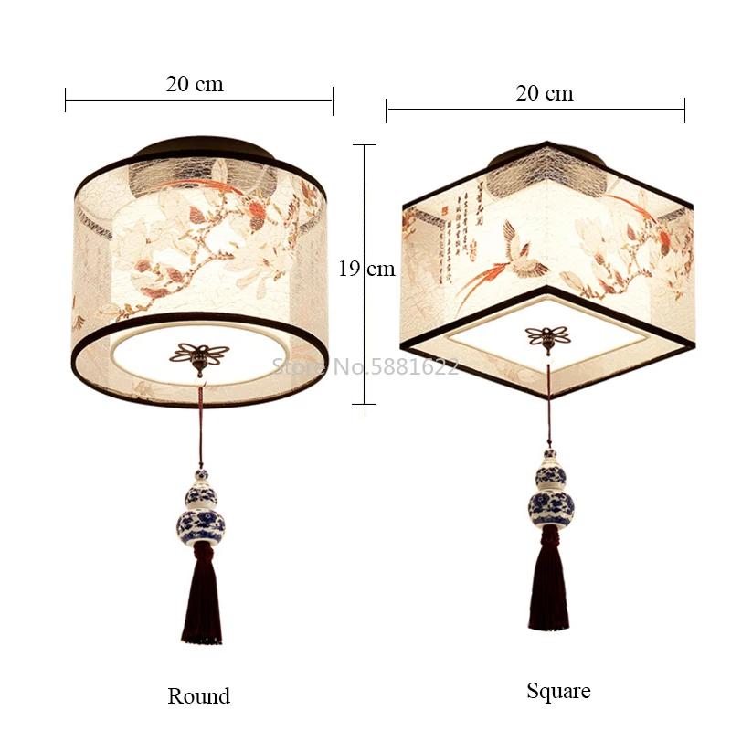 Chinese Round Square Ceiling Lights Fixtures Fabric for Living Room Aisle Shade Mounted Lampa Sufitowa Japanese Led Ceiling Lamp
