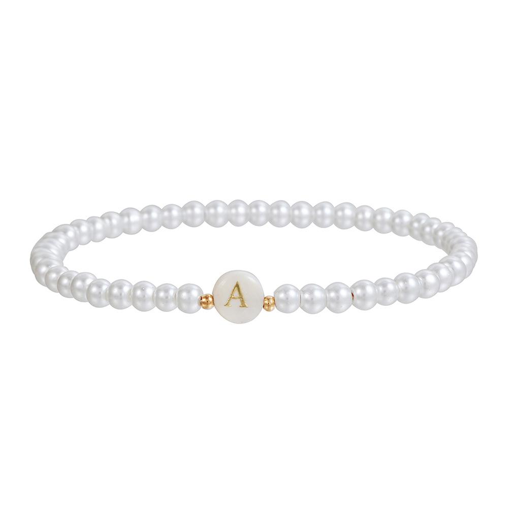 26 Alphabet Letter Shell Charm Artificial Pearl Bracelets Women Girl Charming Simulated Pearl Beads Wristband Bracelets Jewelry