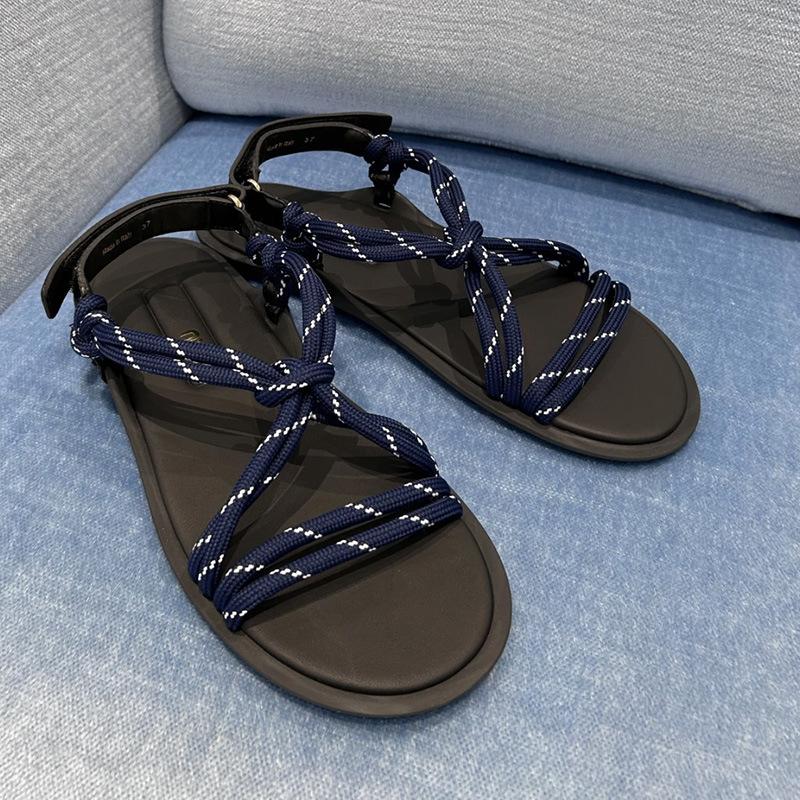 MiuMiu same 2025 new hemp rope woven Roman sandals women's vacation casual soft-soled flat-soled fairy sandals