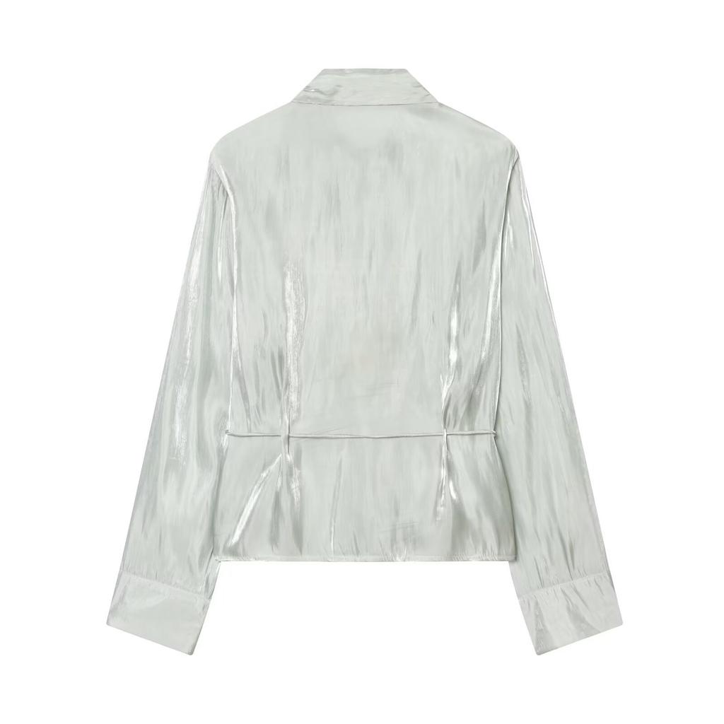 European and American Style New Women's Clothing, Metallic Effect with Belt Shirt 4387/801/537