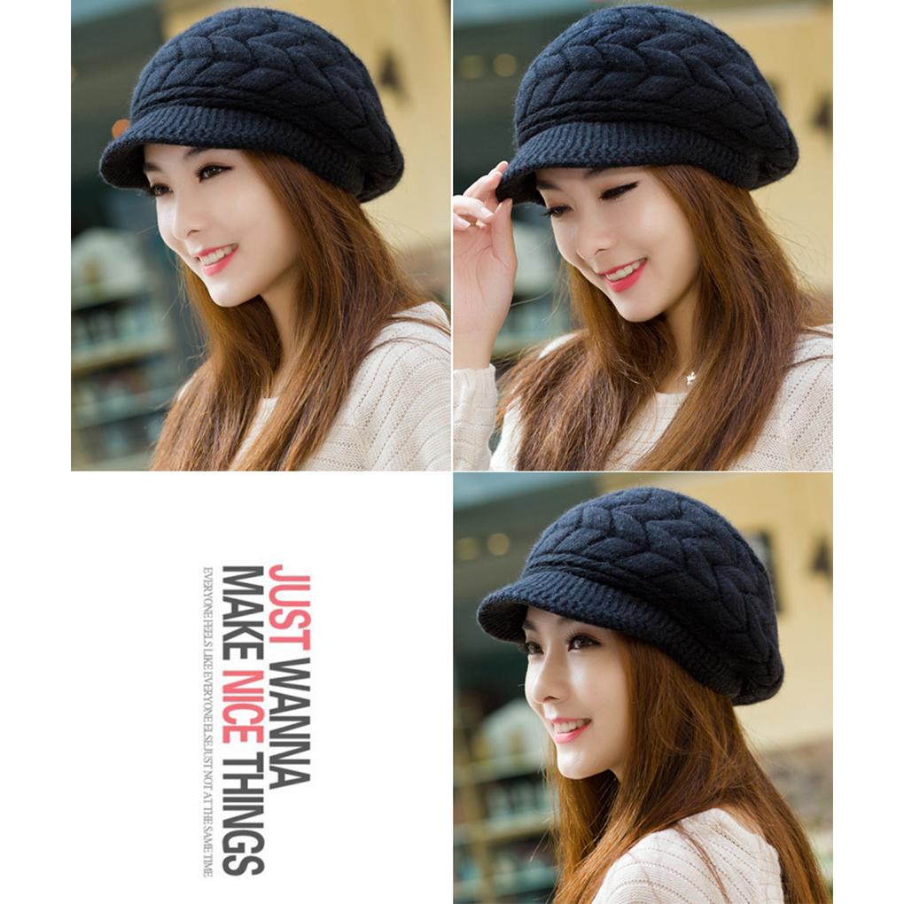 Knit Peaked Hat Hair Womens Clothing Accessories Cap Autumn Casual Stretchy Plush Lining Warm Solid Color Comfortable