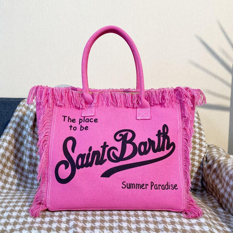 New bag, beach large-capacity shoulder commuter bag, handmade fringed denim printed tote bag.