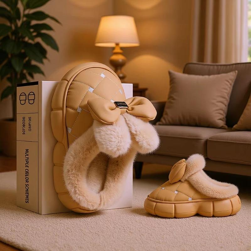 New autumn and winter cute plush non-slip cotton slippers cartoon thickened waterproof rabbit ears home daily indoor slippers