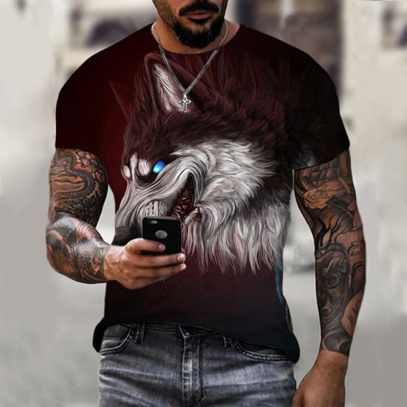 Ferocious Wolf Pattern Oversized T-Shirts Summer Trend Animal Harajuku 3D Print T Shirt For Men Fashion O-neck Short Sleeve Tops