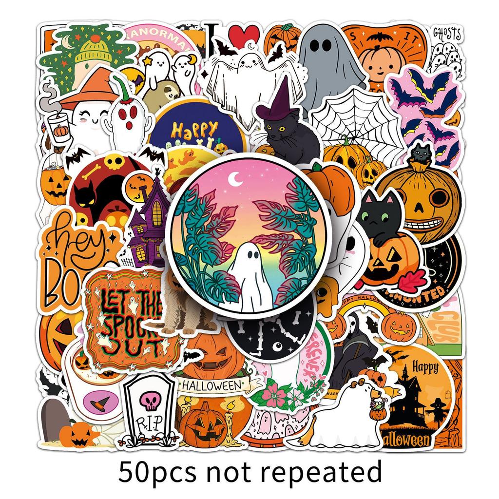 50Pcs Halloween Cartoon Stickers Waterproof Graffiti Decals For Luggage Laptop Water Cup Skateboard Tablet Cup DIY Holiday Decor