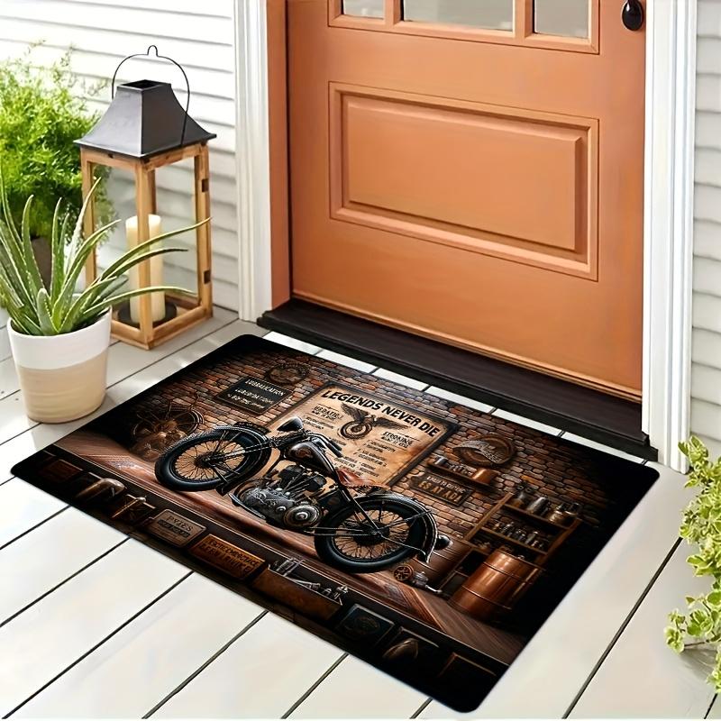 VIKAMA Vintage Motorcycle Club Flannel Floor Mat - Easy to Clean - Living Room and Bedroom - Thanksgiving Door Mat - Home Decor 40cm x 60cm