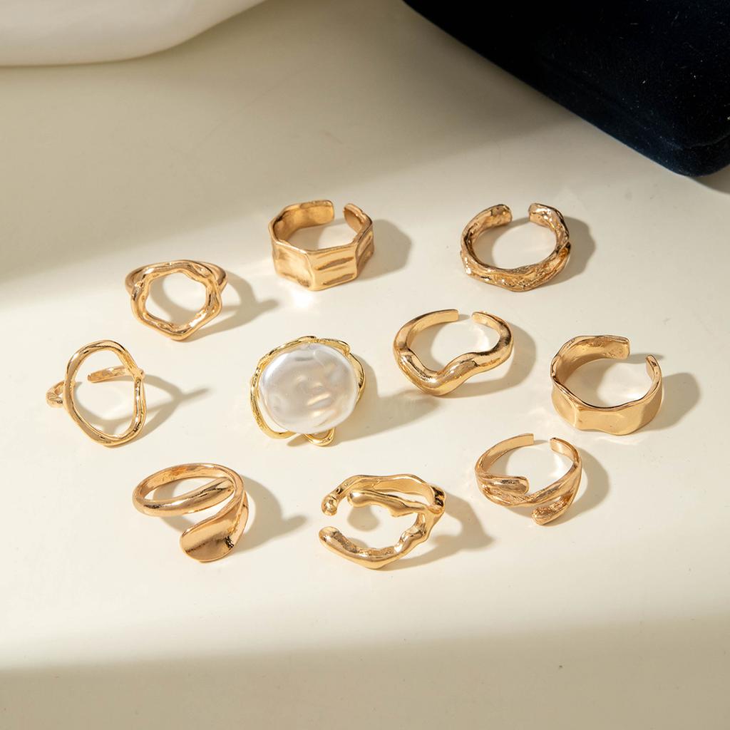 Premium Glänzender Wassertropfen Umarmungsperlenring Damen, Barock Offener Gelenkring Set