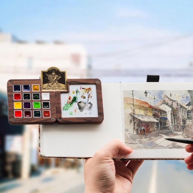 Mini-Farbpalette aus Holz, leerer Kasten, tragbare Aquarell-/Reise-Farbwanne, Acryl-/Öl-Zeichenwerkzeug, Ins-Geschenk, Kunstbedarf für die Schule