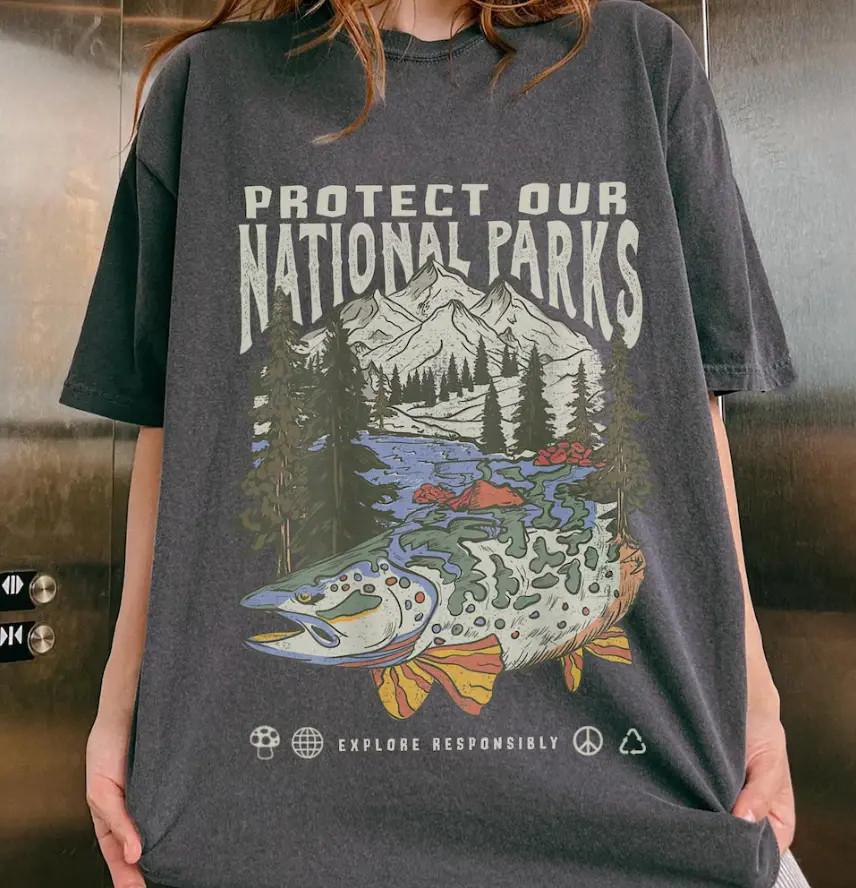 90s National Parks Unisex T shirt Respect the Local Wildlife Tee Hiking Clothes XL