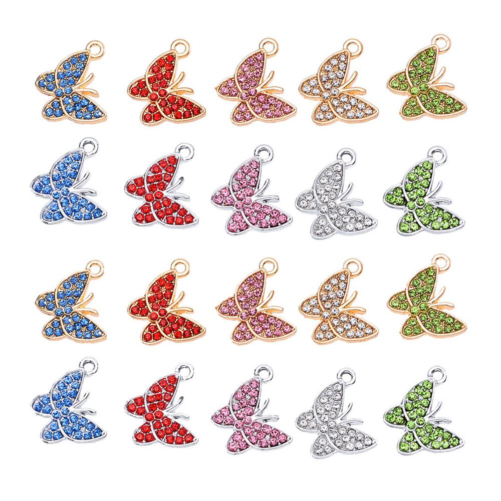 Hot Selling Cute Rhinestone Butterfly Pendant Charms Jewelry Making Shinning Beads for Earring Bracelets Accessories