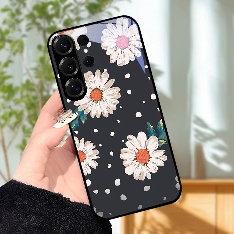 For Samsung S23 S24 Ultra Fashion Case S24 Plus / S23+ S24+ Hard PC Tempered Glass Phone Cover For Galaxy S23 FE Glass Protector