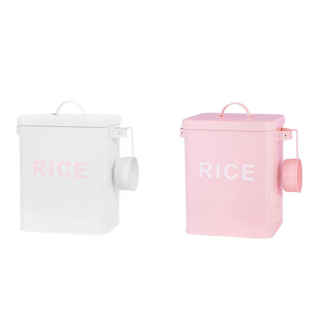 Metal Canister Rice Buckets Grain Tin Powder Laundry Powder Case Lid Scoop Insect-Proof Sealed Multipurpose Airtight