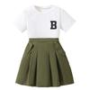 Girls' Casual Suit Summer Children Sweet Short Sleeve Top Pleated Skirt Two-piece Suit