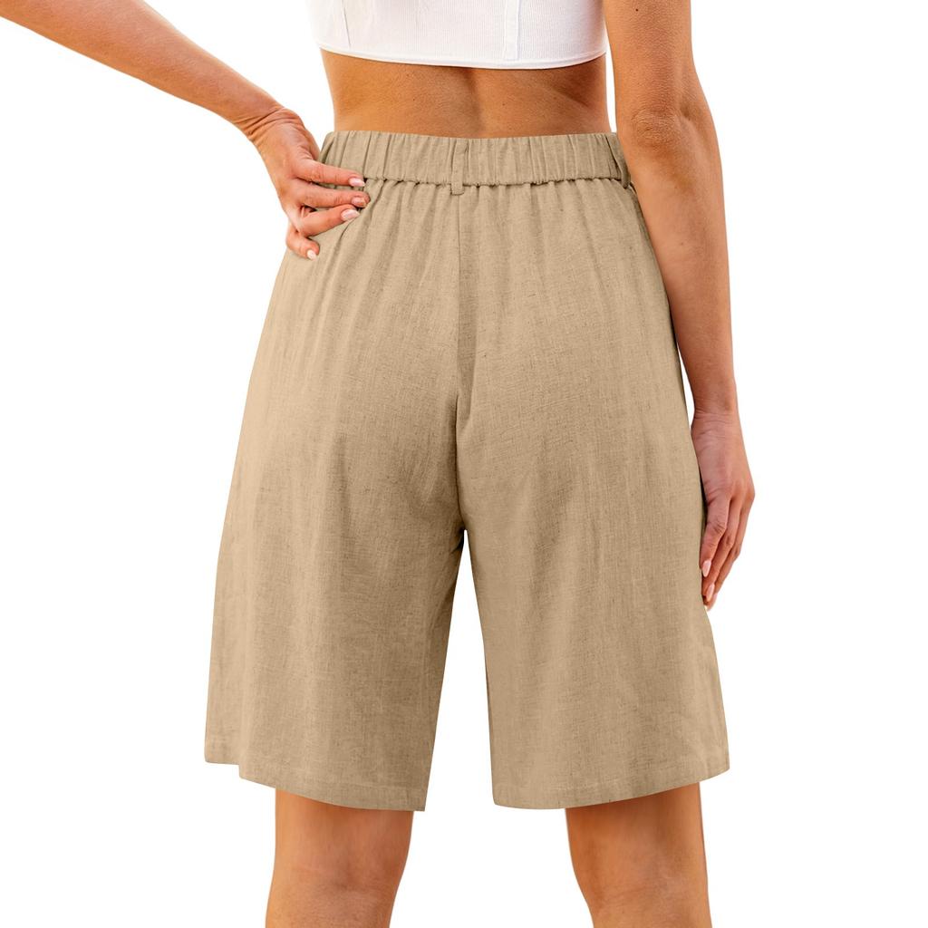 Shorts For Women Knee Length Dressy Wide Leg High Waisted Pull Womens Linen Pants Summer Casual