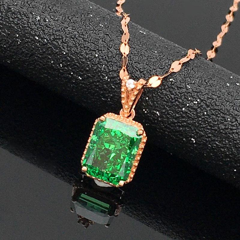 

Starfuo Women s Clavicle Chain: Gold-plated Rose & Purple Gold with Square Green Stone Pendant - 585 Russian High-end Fashion.