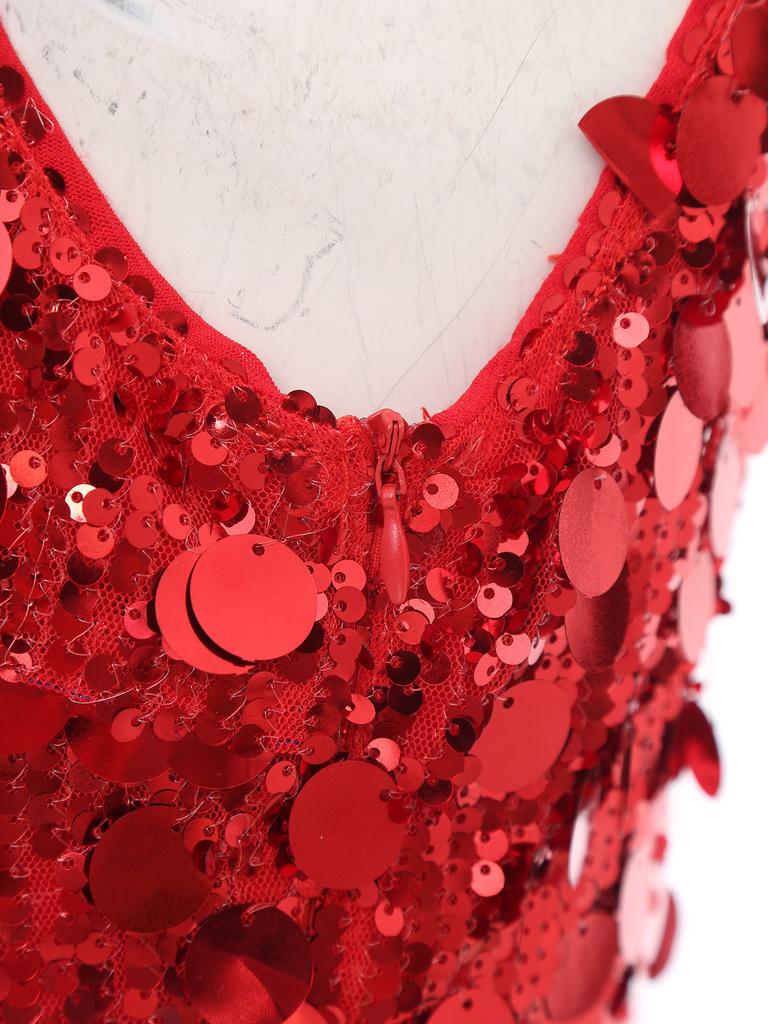 Costume Hippie Sequin da Donna per Halloween Anni '70 Disco Senza Maniche Mini Abito
