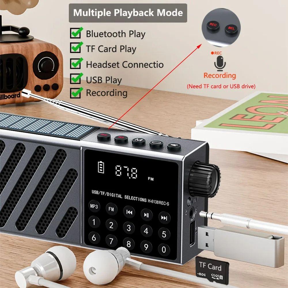Solar Charging FM Radio Receiver USB TF Card Wireless Bluetooth Speaker Pocket Digital Player