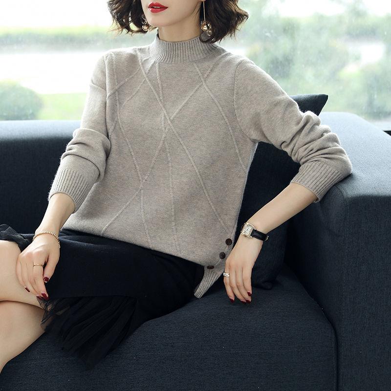 

Свитер женский осень-зима полуводолазка свитер женский короткий свободный корейский модный универсальный трикотажный свитер XL хаки