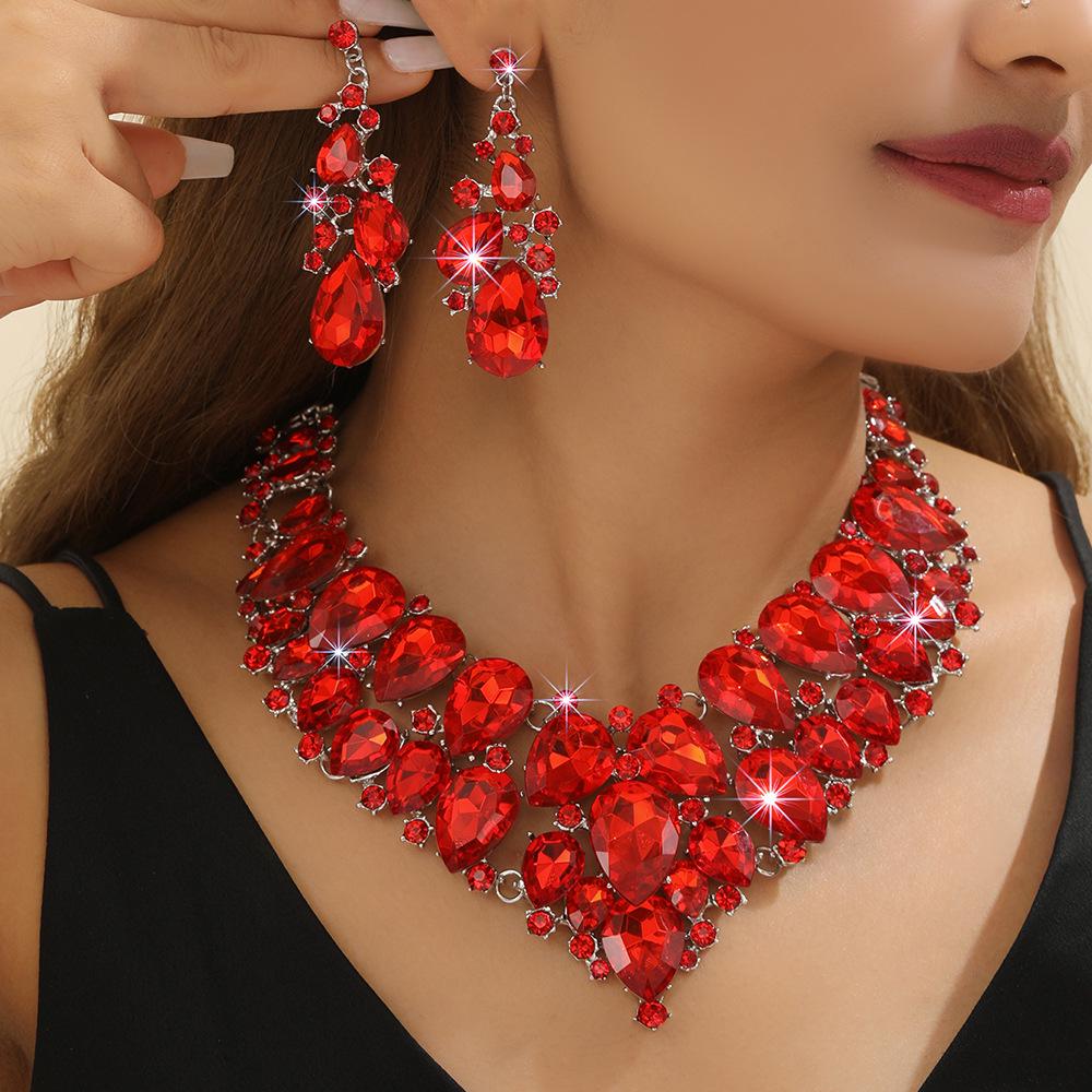 Европейский красный хрустальный свадебный набор: колье и серьги