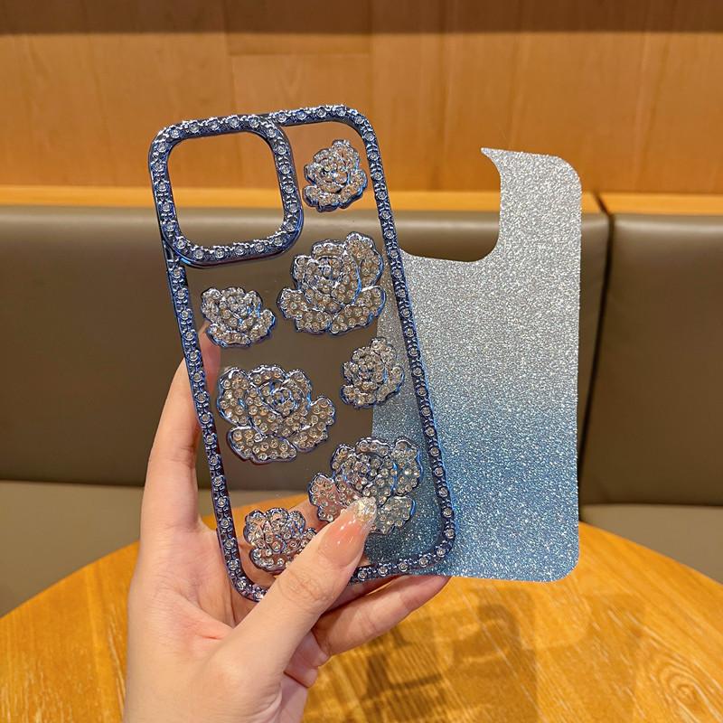 Applicable To IPhone16ProMax Rose Mobile Case Inlaid with Rhinestones Apple 15 Luxury Electroplating 14 Protective Case