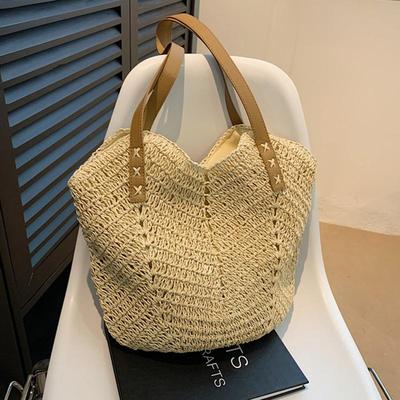 Swobodna duża pojemność torby plażowe ze słomy tkane ręcznie robione damskie duża pojemność torba na ramię damskie letnie torby podróżne shopper tote