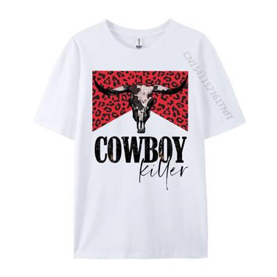 Western Cowgirl Leopard Punchy Cowboy Killers Bull Horn Funny T Shirts Unisex Clothes Gift Tee Cotton Short Sleeve