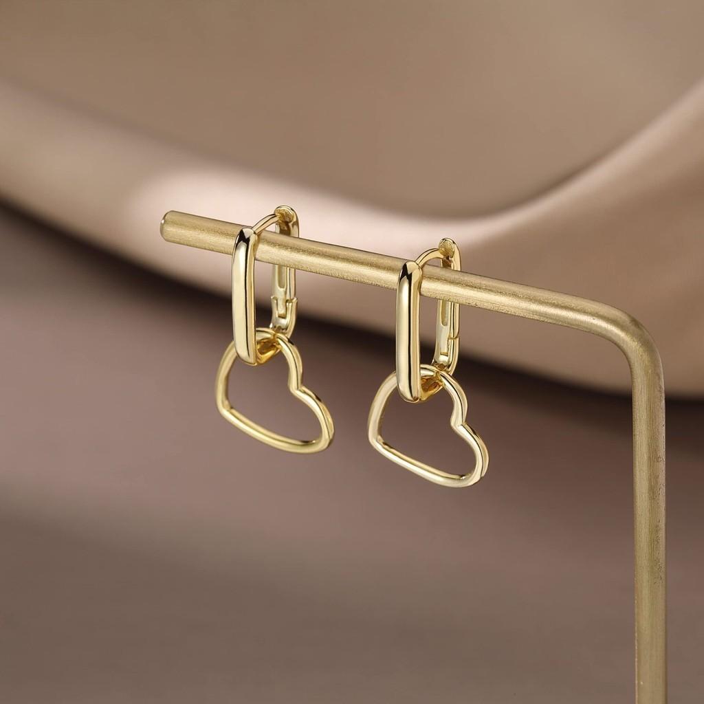 Chic Geometric Heart Design Heart-shaped Copper Earrings For Women In Gold And Silver