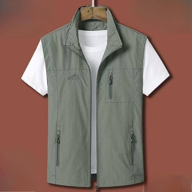 Chaleco multibolsillos para hombre, chaqueta de secado rápido, ropa informal fina para hombre, chaleco de pesca sin mangas.