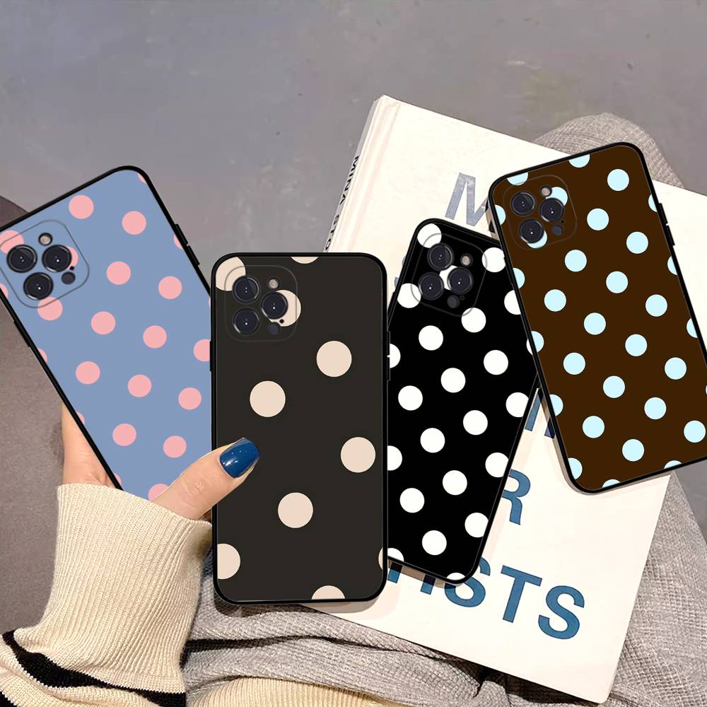 Simple Black White Polka Dot Fit For iPhone 16 15 Promax Phone Case iPhone 14 11 12 High End 13 Pro Silicone