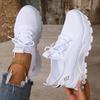 Scarpe da ginnastica estive in rete e pizzo bianche da donna di grandi dimensioni, comode scarpe da corsa basse